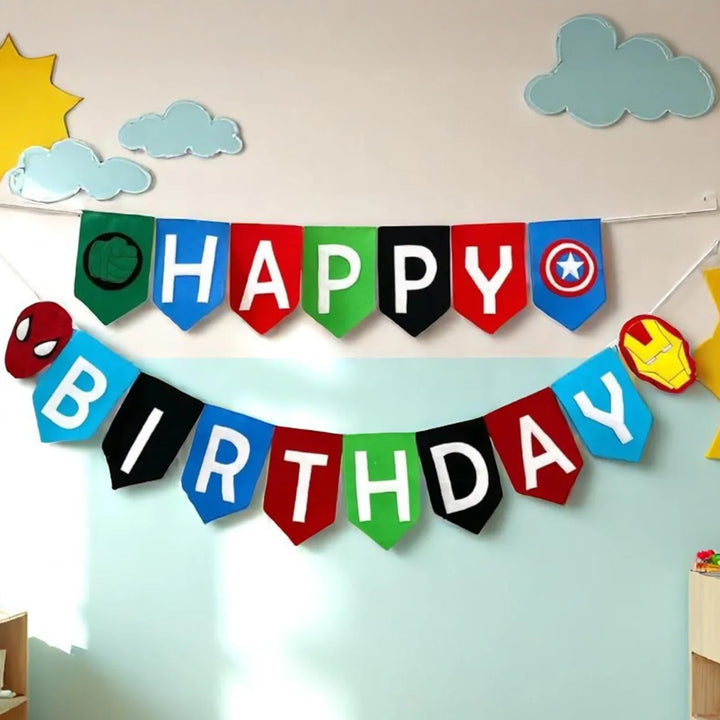 Handmade Superhero Theme Felt Happy Birthday Bunting