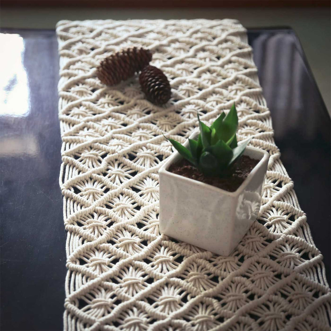 Handmade Macrame Diamond Design Cotton Table Runner
