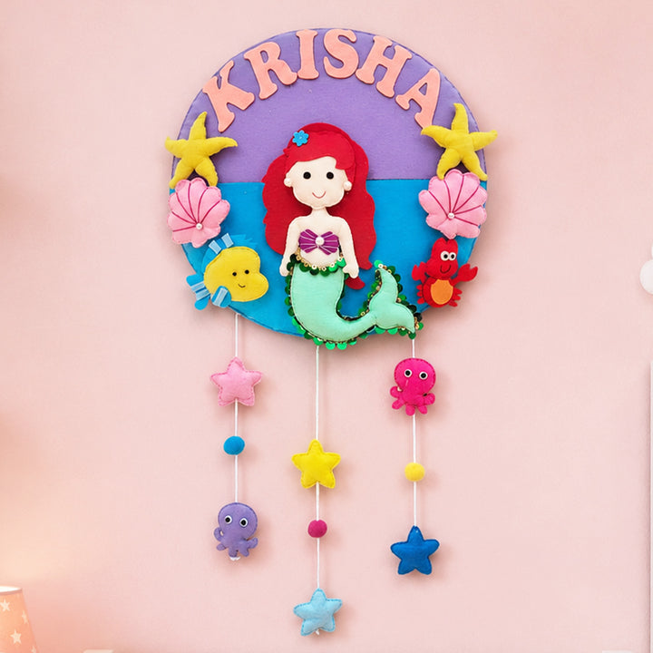 Personalised Little Mermaid Kids Felt Name Plate