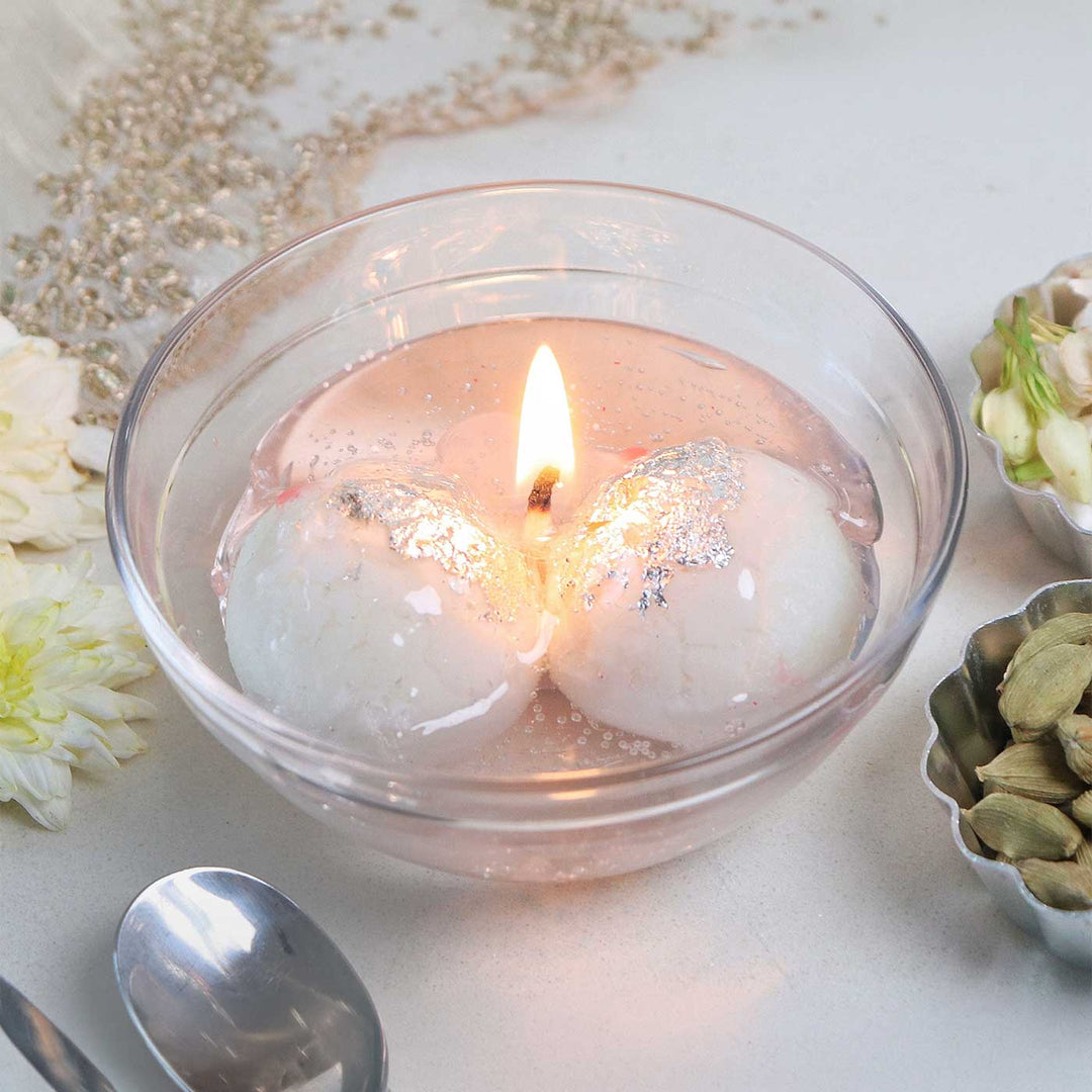 Rasgulla Handmade Wax Scented Mithai Candle In Glass Bowl For Festive Gifting