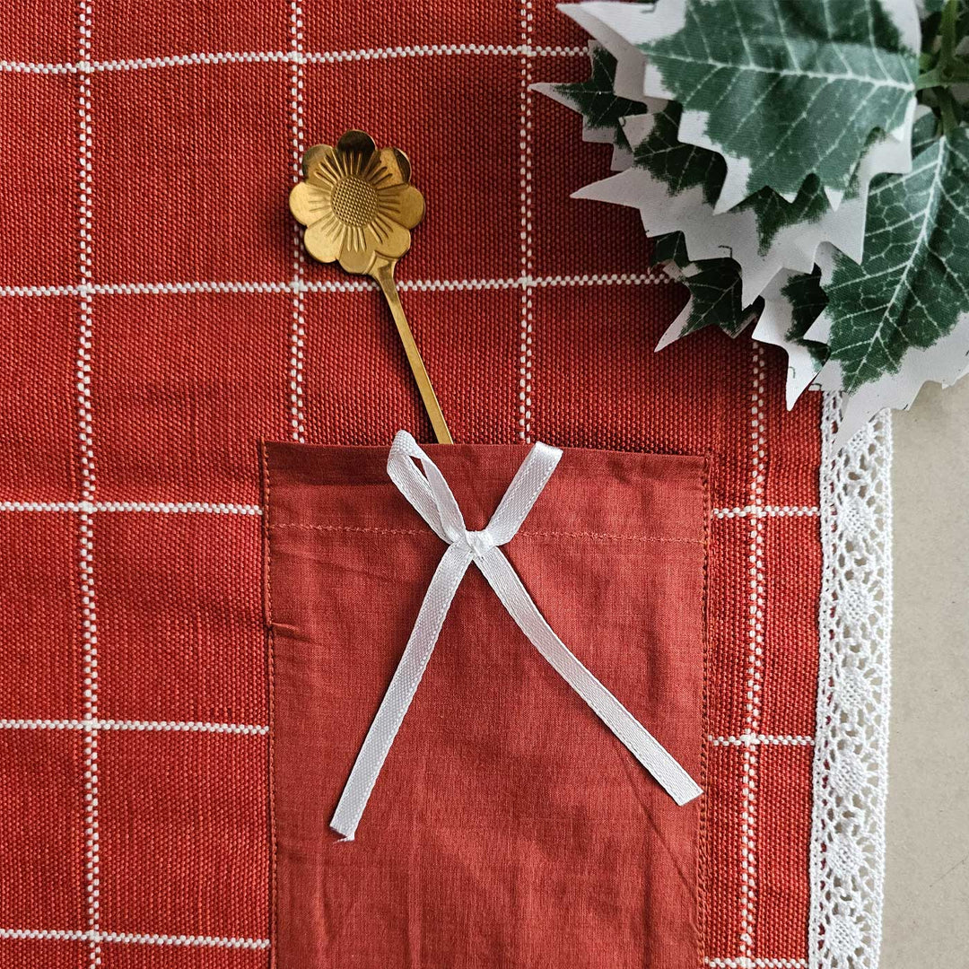 4 Pc | Handmade Checks And Cheer Cinnamon Cotton Table Mat