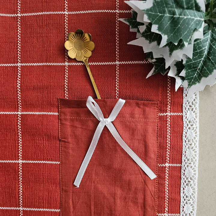 4 Pc | Handmade Checks And Cheer Cinnamon Cotton Table Mat