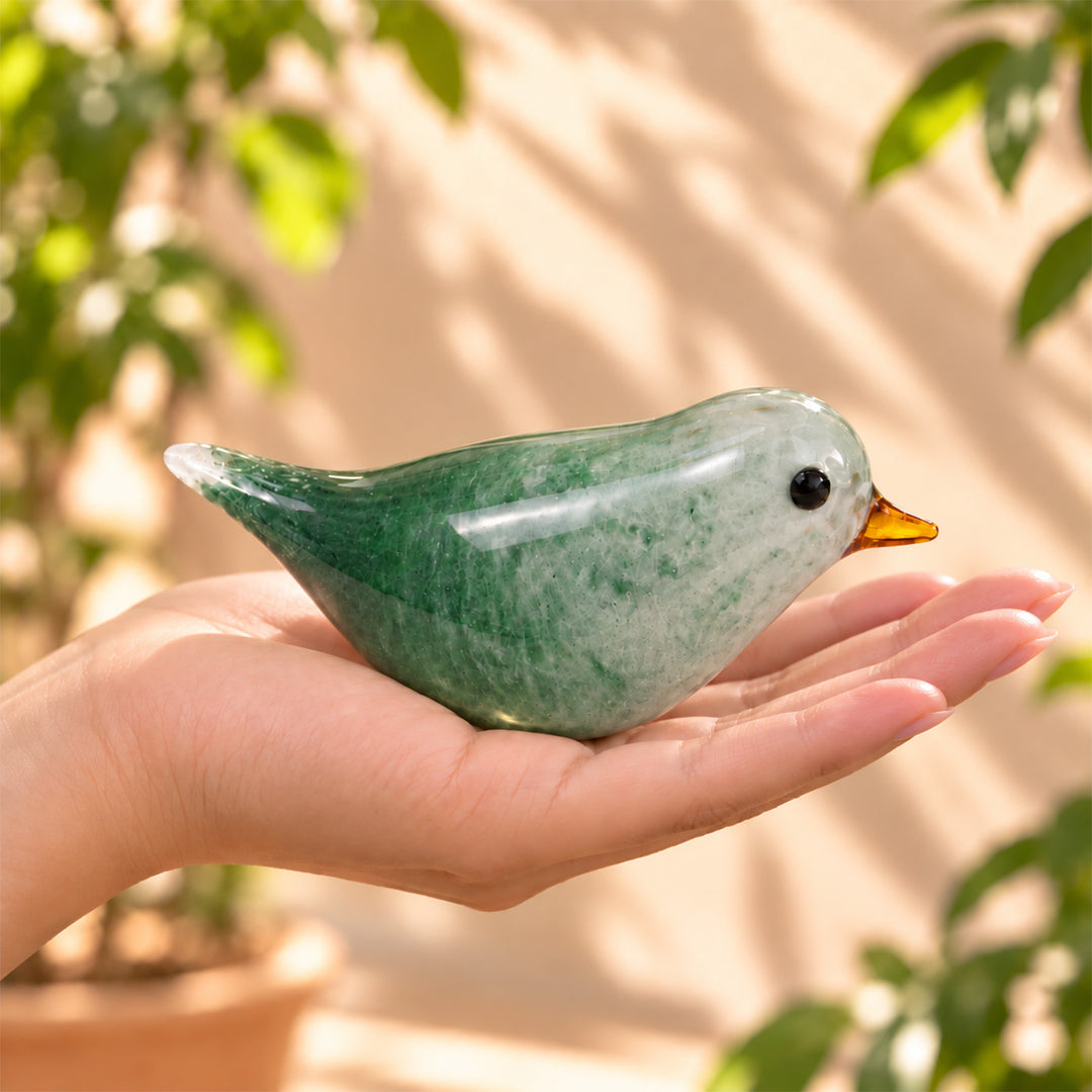 Blown Glass Forest Green Bird Figurine For Home Decor