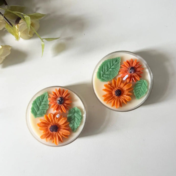 Handmade Round Sunflower Soy Wax Candles | Set Of 2