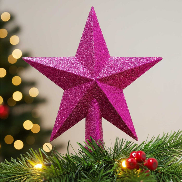 Lightweight Reusable Dazzle Pink Star Christmas Tree Topper