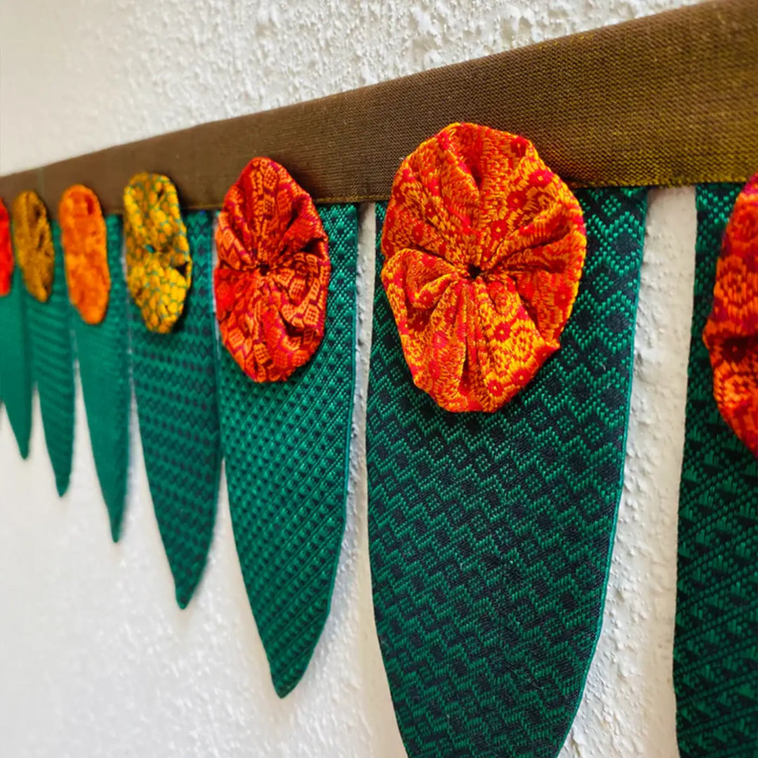 42 Inch Handmade Mango Leaf Marigold Flower Design Khunn Fabric Cotton Toran