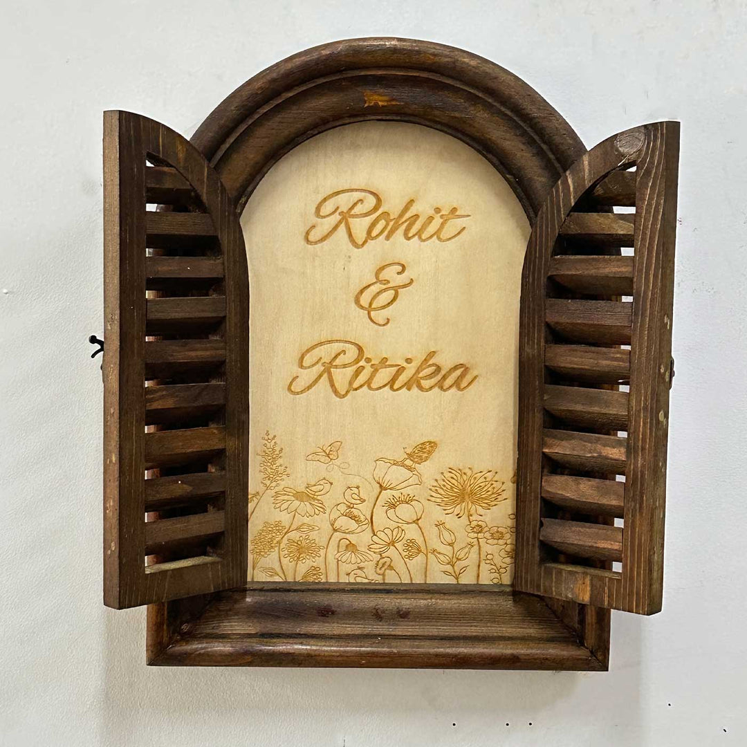 Arched Vintage Window Name Plate With Artwork