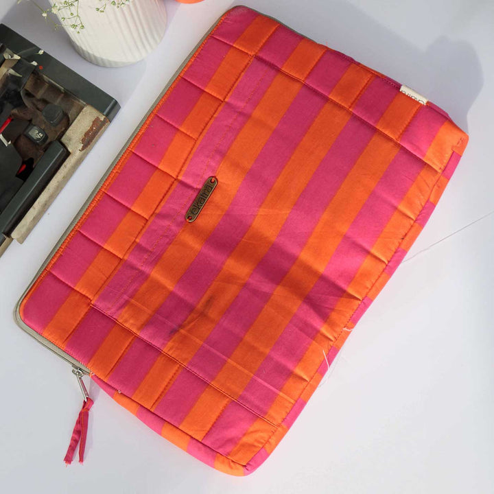Handmade Sustainable Candy Pink Stripes Laptop Sleeve