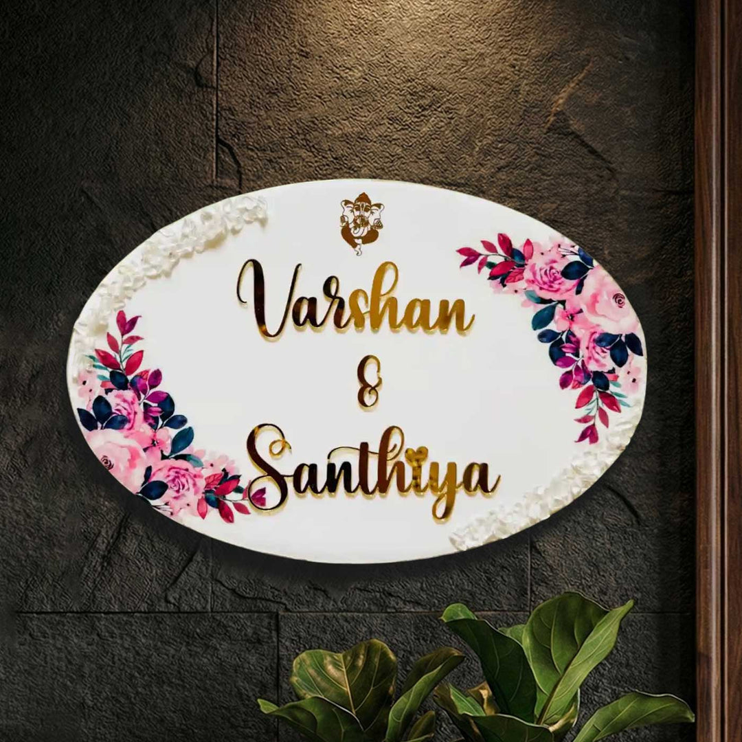 Personalized White Floral Resin Name Plate