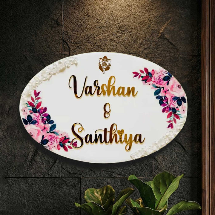 Personalized White Floral Resin Name Plate