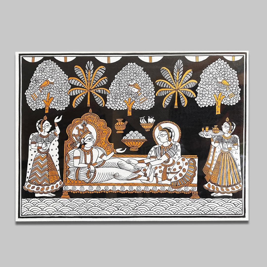 15 X 11 Inch | Lord Vishnu and Mata Laxmi Paper Phad Painting