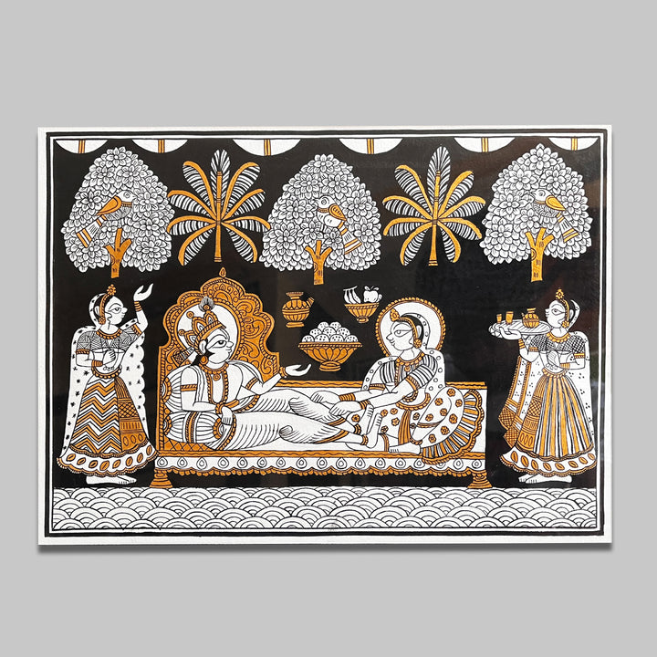15 X 11 Inch | Lord Vishnu and Mata Laxmi Paper Phad Painting
