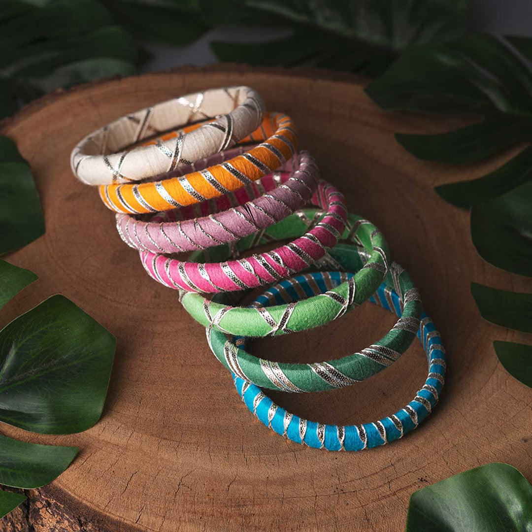 Pastel Handcrafted Silver Gotta Patti Bangles | Set of 7