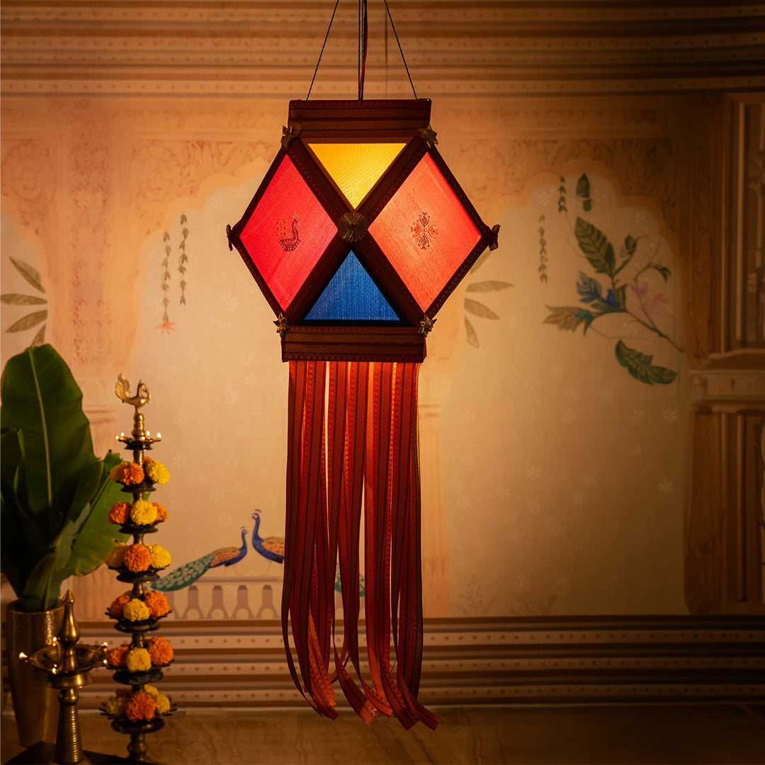 Handmade Decorative Bahurangi Premium Khun Fabric Akash Kandil/Lantern