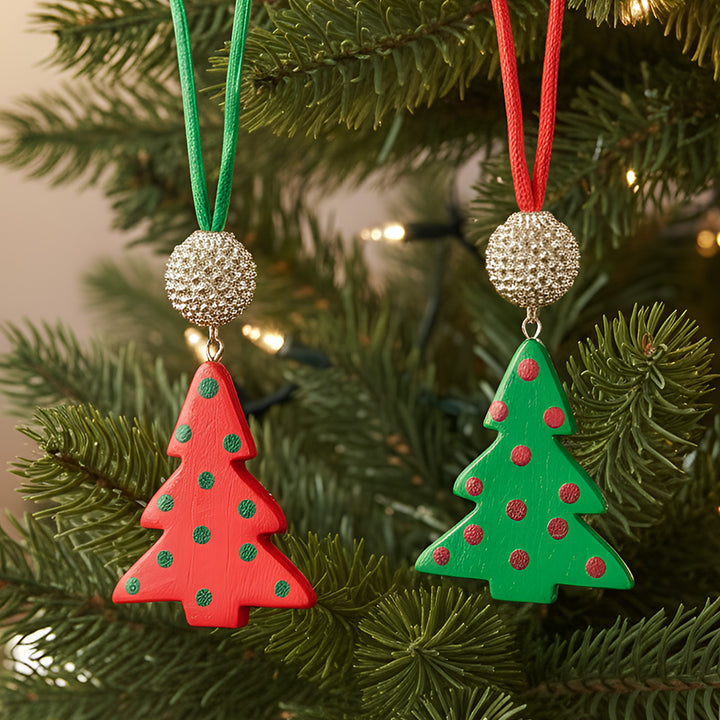 2 Pc | Handmade Wooden Xmas Tree Ornaments For Christmas Decoration