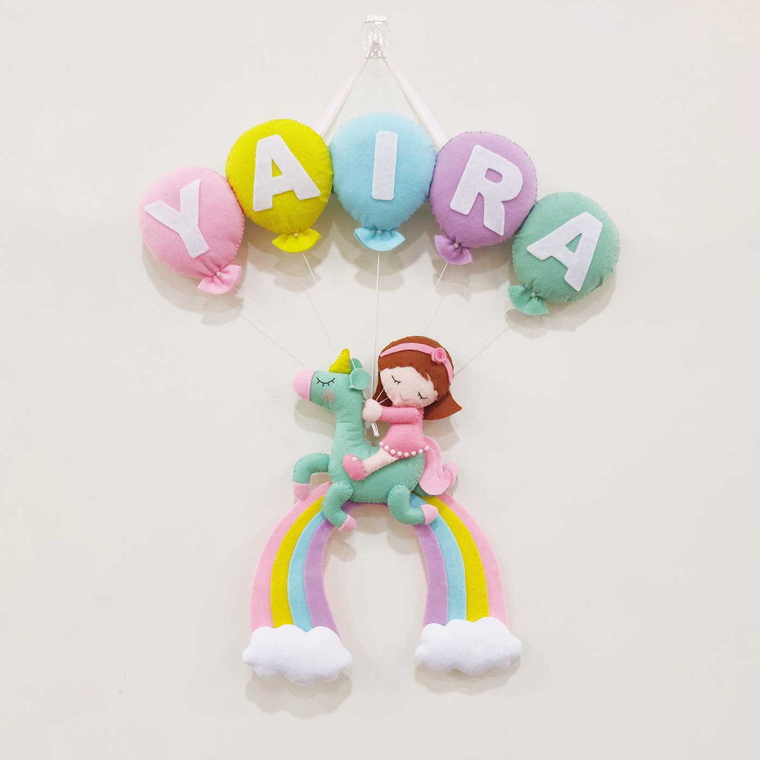 Personalized Handmade Unicorn With Balloons Theme Felt Kids Name Plate