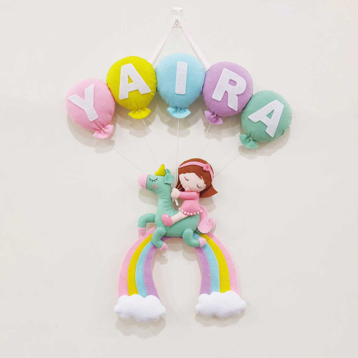 Personalized Handmade Unicorn With Balloons Theme Felt Kids Name Plate