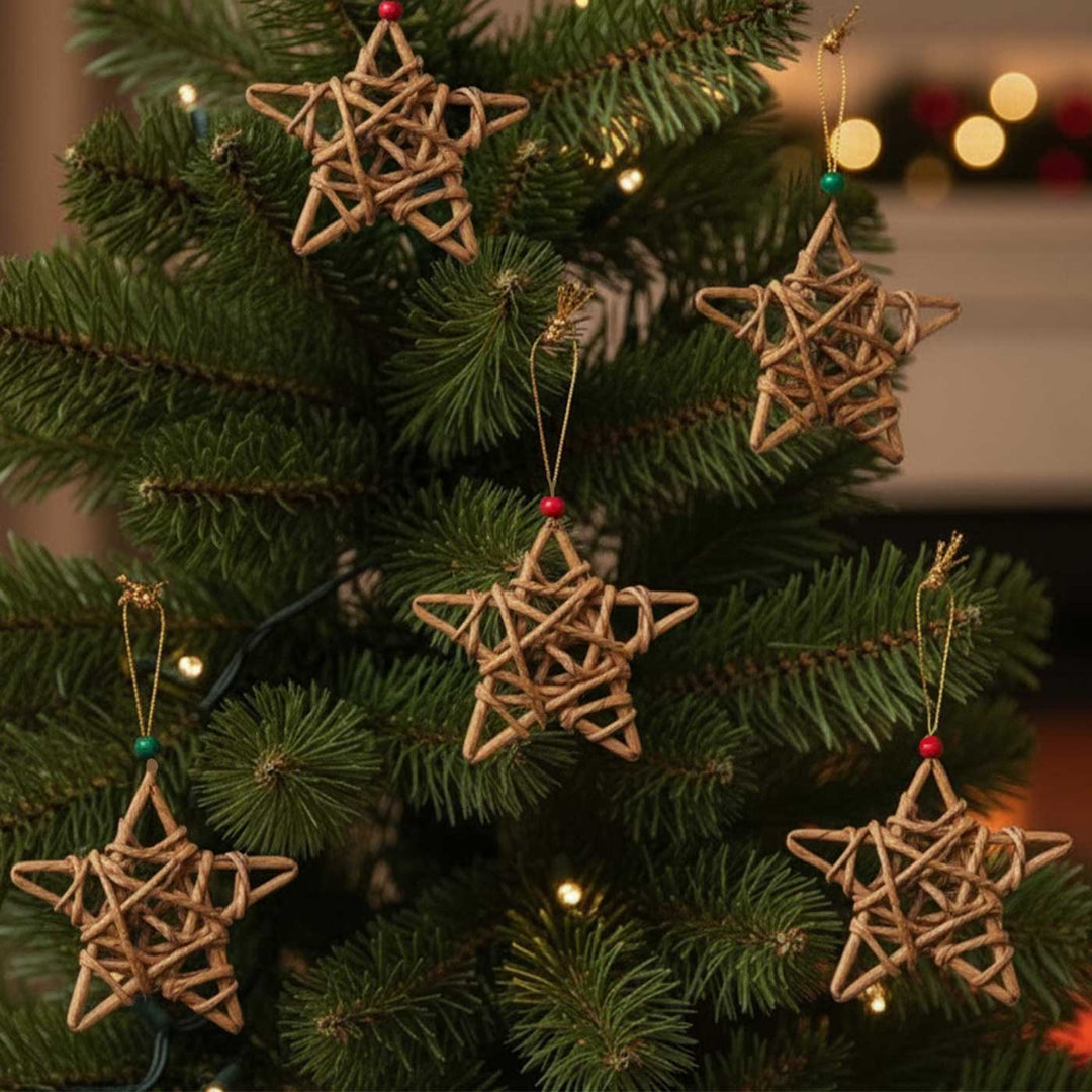 5 Pc | Handmade Banana Rope Star Hanging Christmas Ornaments