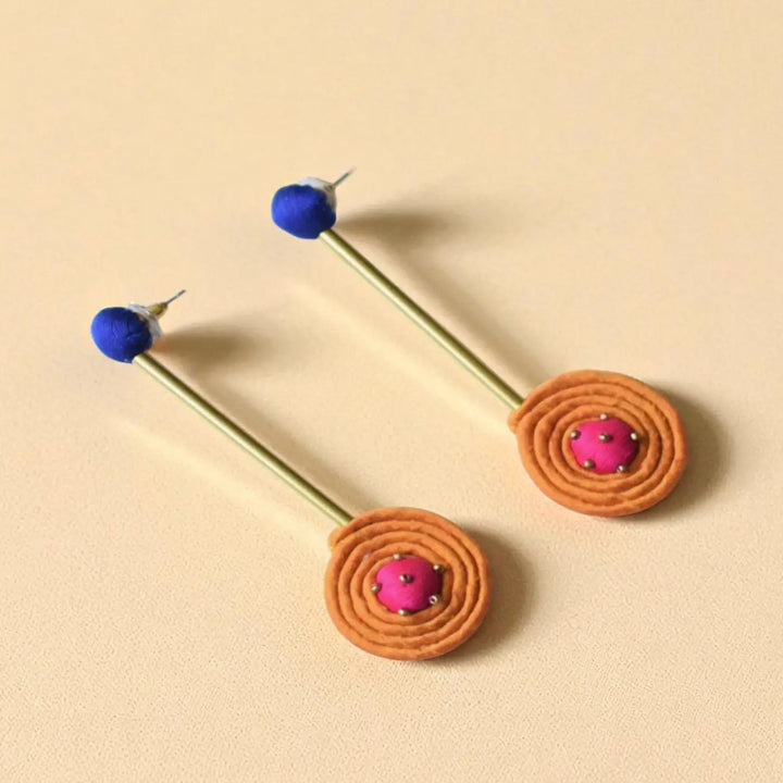 Handmade Textile Art Round Hanging Dupion Silk Fabric Earrings