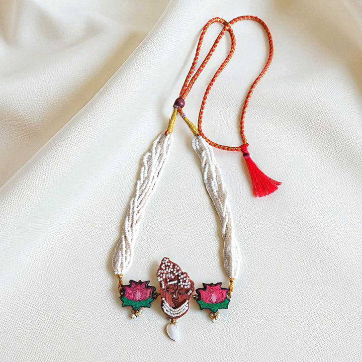 Handmade Shrinath & Lotus Design Wooden Necklace