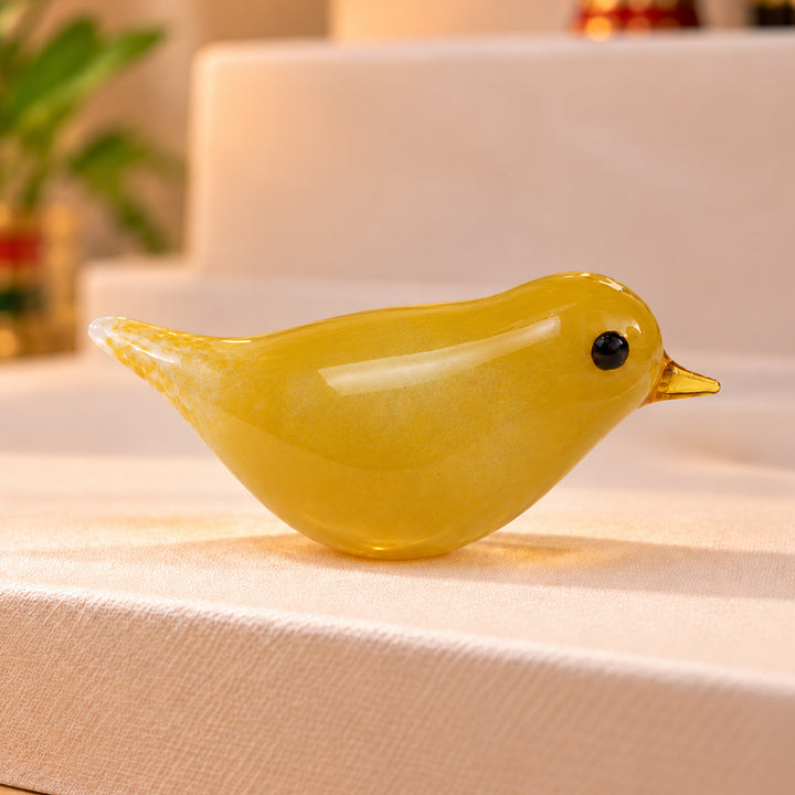 Blown Glass Sunshine Yellow Bird Figurine For Home Decor
