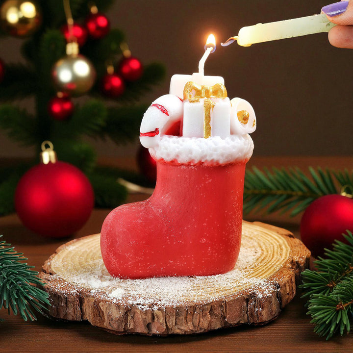Handmade Realistic Stocking Soy Wax Candle For Christmas Decoration | Set Of 2