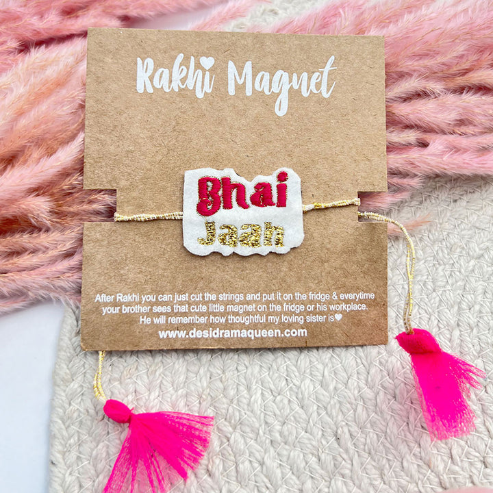 Handmade Reusable Bhai Jaan Felt Rakhi For Brother - On Packaging Display