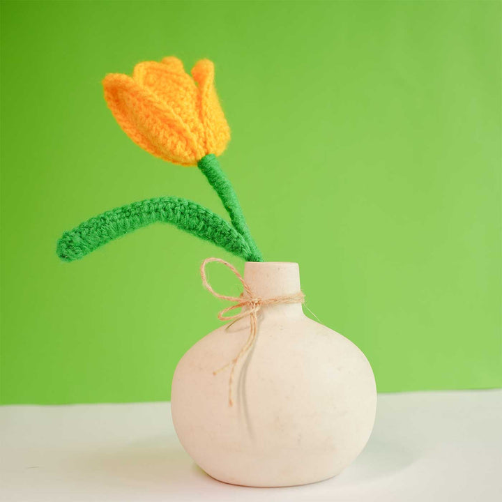 Handmade Crochet Yellow Tilip With Onion Ceramic Vase