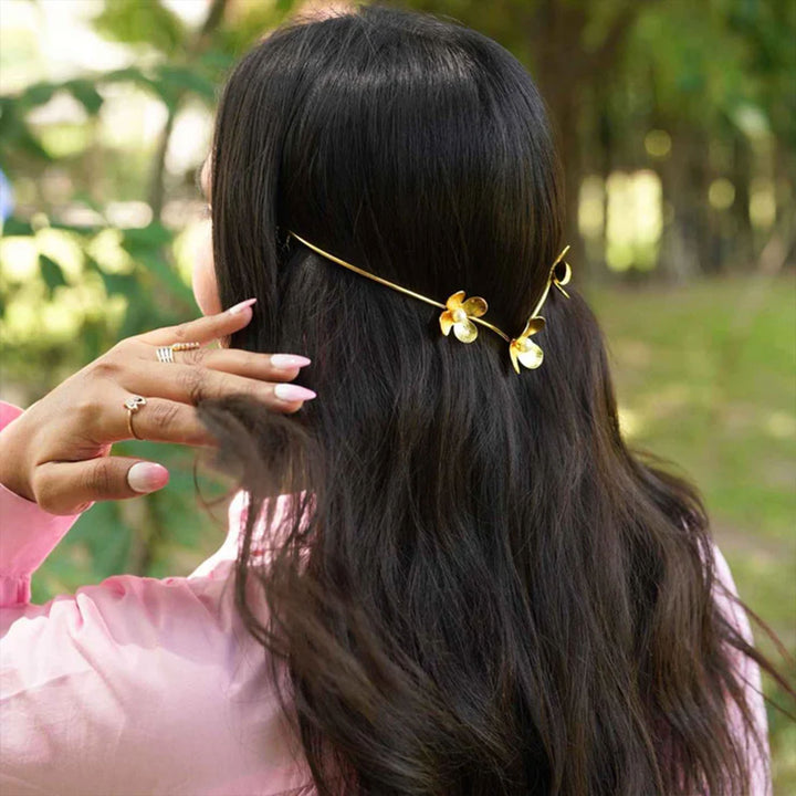 Handmade Phool Bageecha 18k Gold Plated Reverse Headband For Weddings