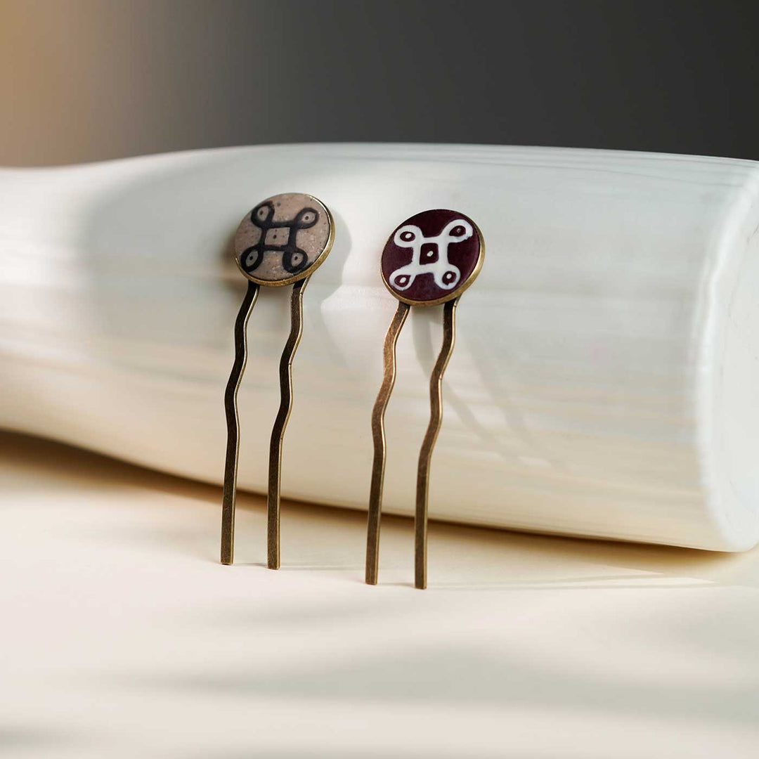Handmade Polymer Clay Charukesi Kolam Hair Pins | Set Of 2