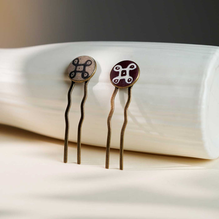 Handmade Polymer Clay Charukesi Kolam Hair Pins | Set Of 2