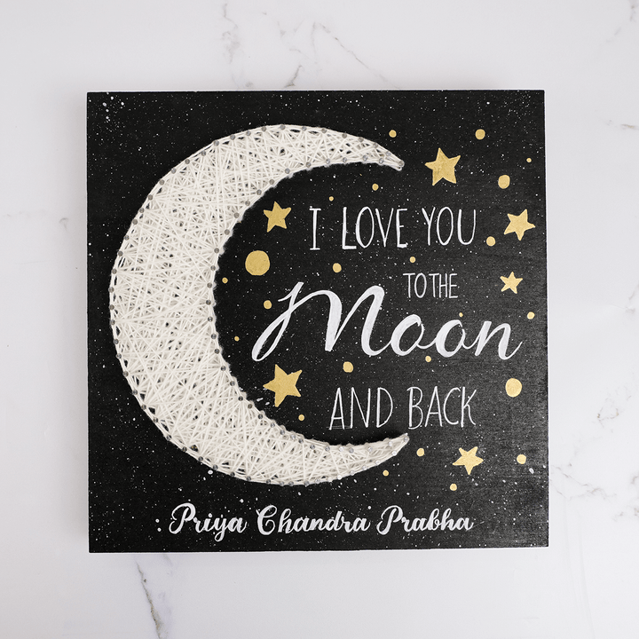 Customized Handmade String Art Moon Theme Wooden Decorative Plaque With Light