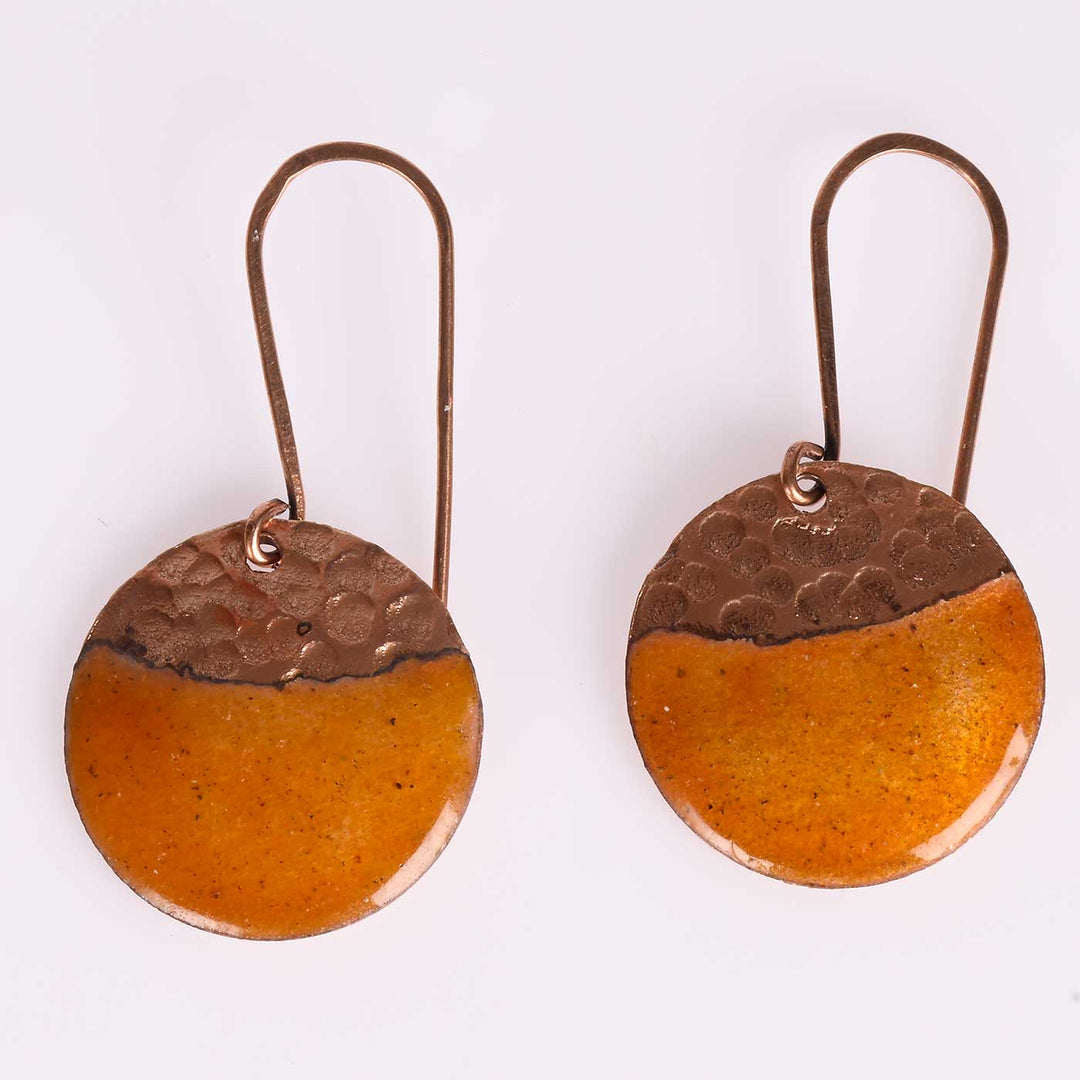 Handmade Full Moon Shaped Copper Enamel Earrings