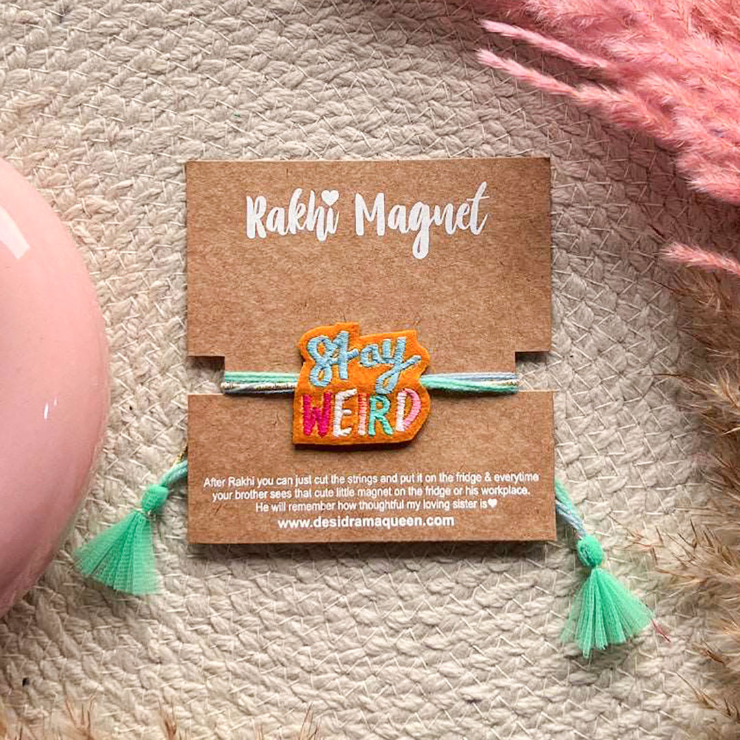 Handmade Stay Weird Felt Rakhi For Brother - Product Packaging Display