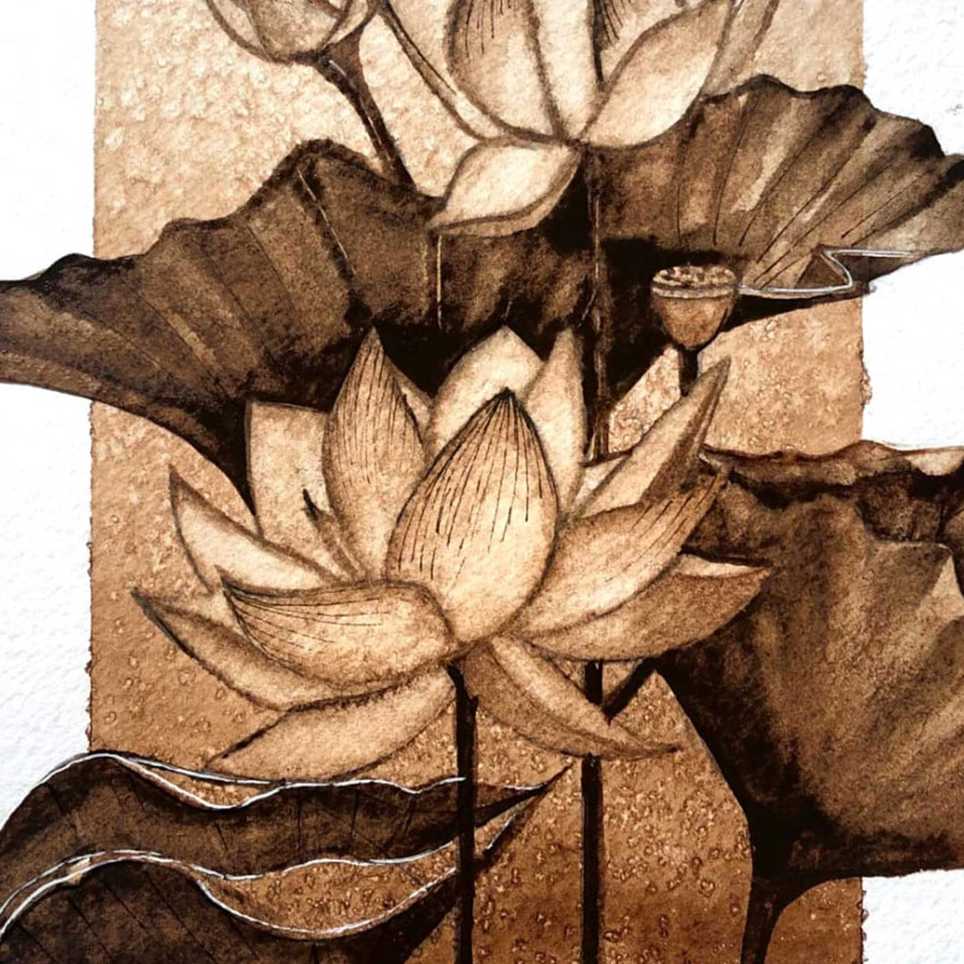 6 x 8 Inch | Handmade Paper Lotus Coffee Painting