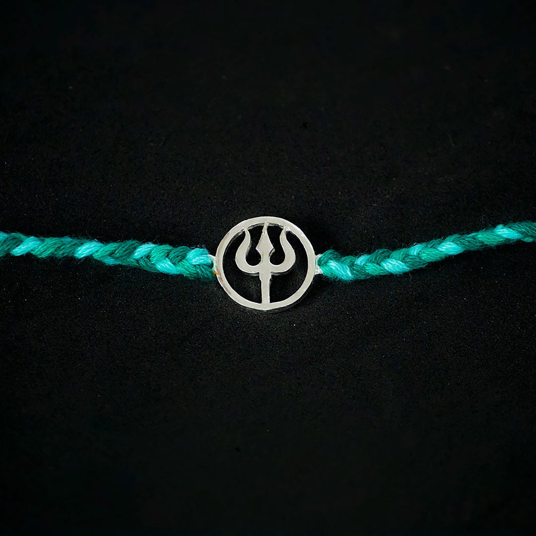 Handmade Shiv 925 Silver Rakhi With Roli Chawal For Brother - Close-up of pendant detail