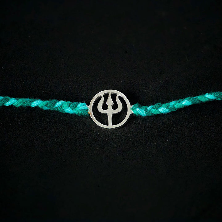 Handmade Shiv 925 Silver Rakhi With Roli Chawal For Brother - Close-up of pendant detail
