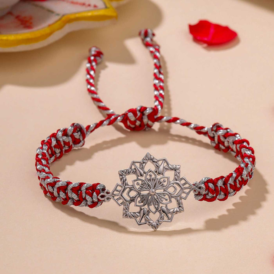 Handmade Modern Odisha Filigree Silver Rakhi For Brother - Front View