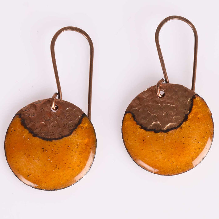 Handmade New Moon Shaped Copper Enamel Earrings