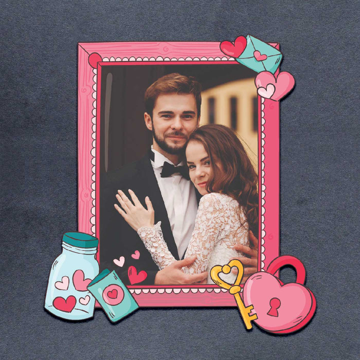Photo Personalized Love Lock Theme Wooden Fridge Magnet For Couples