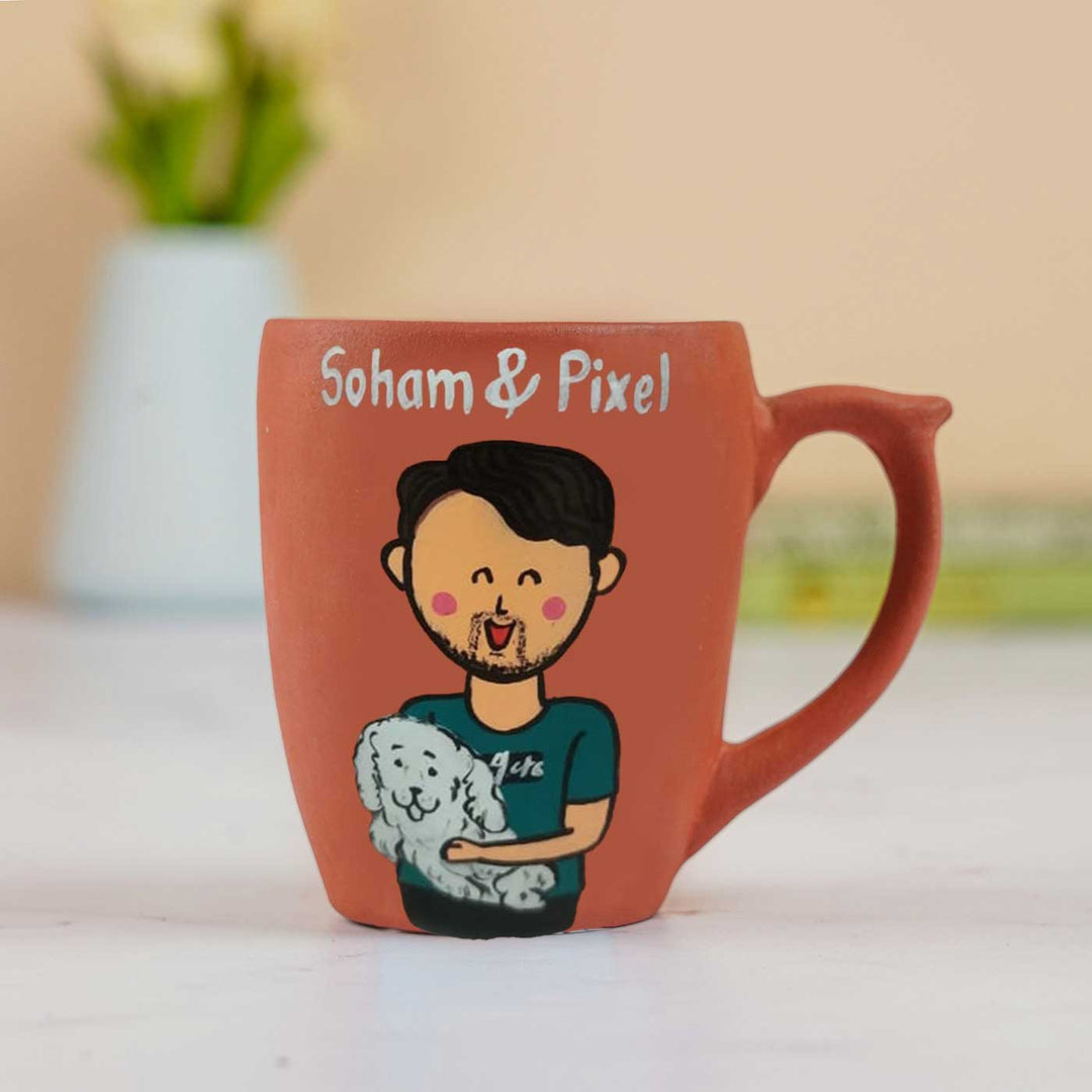 Handpainted Personalised 3D Terracotta Mug with Caricatures
