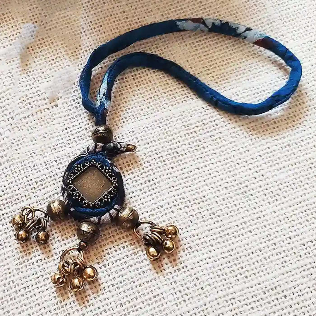 Handmade Dori Work Ambi Ajrakh Cotton Lumba Rakhi for Bhabhi With Roli Chawal