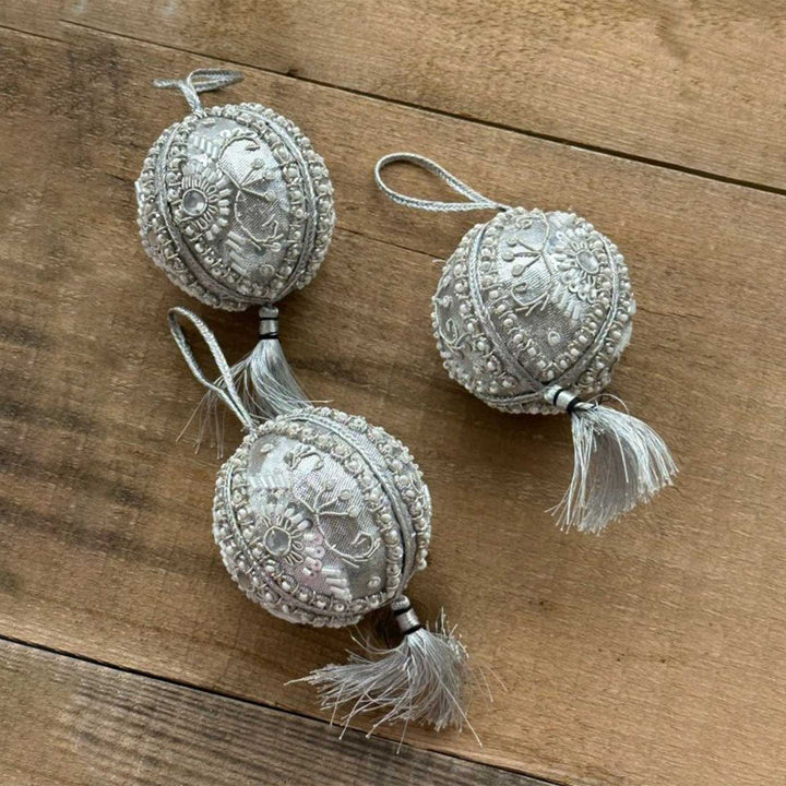 Silver Balls Premium Cotton Zardozi Ornament