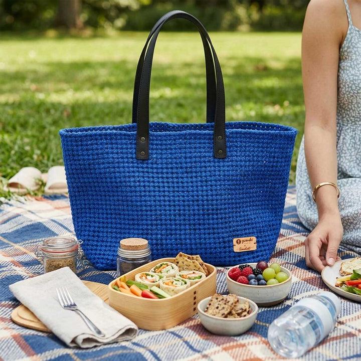 Blue Solid Mukhya Knot Handmade Koodai Beach Bag