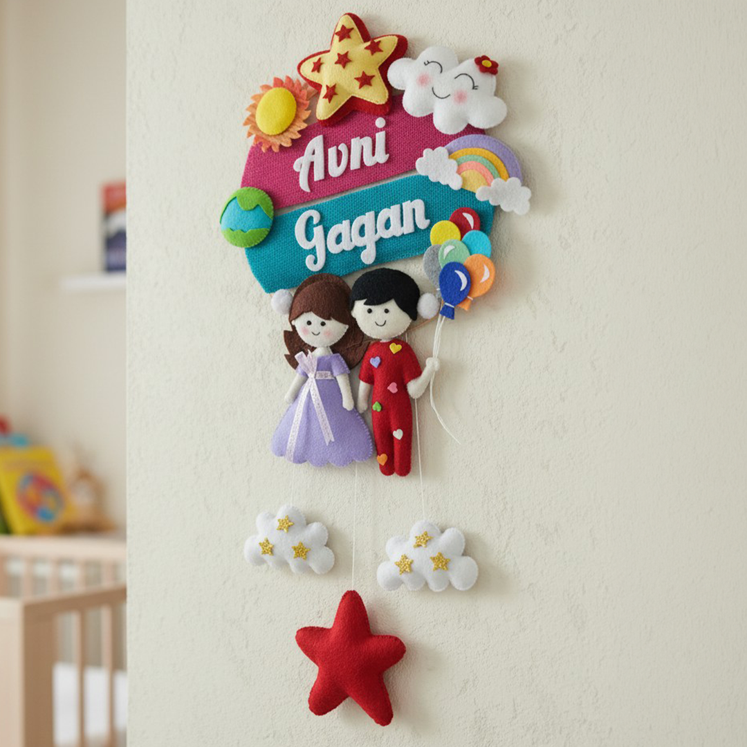 Personalised Felt Sibling Hanging Name Plate
