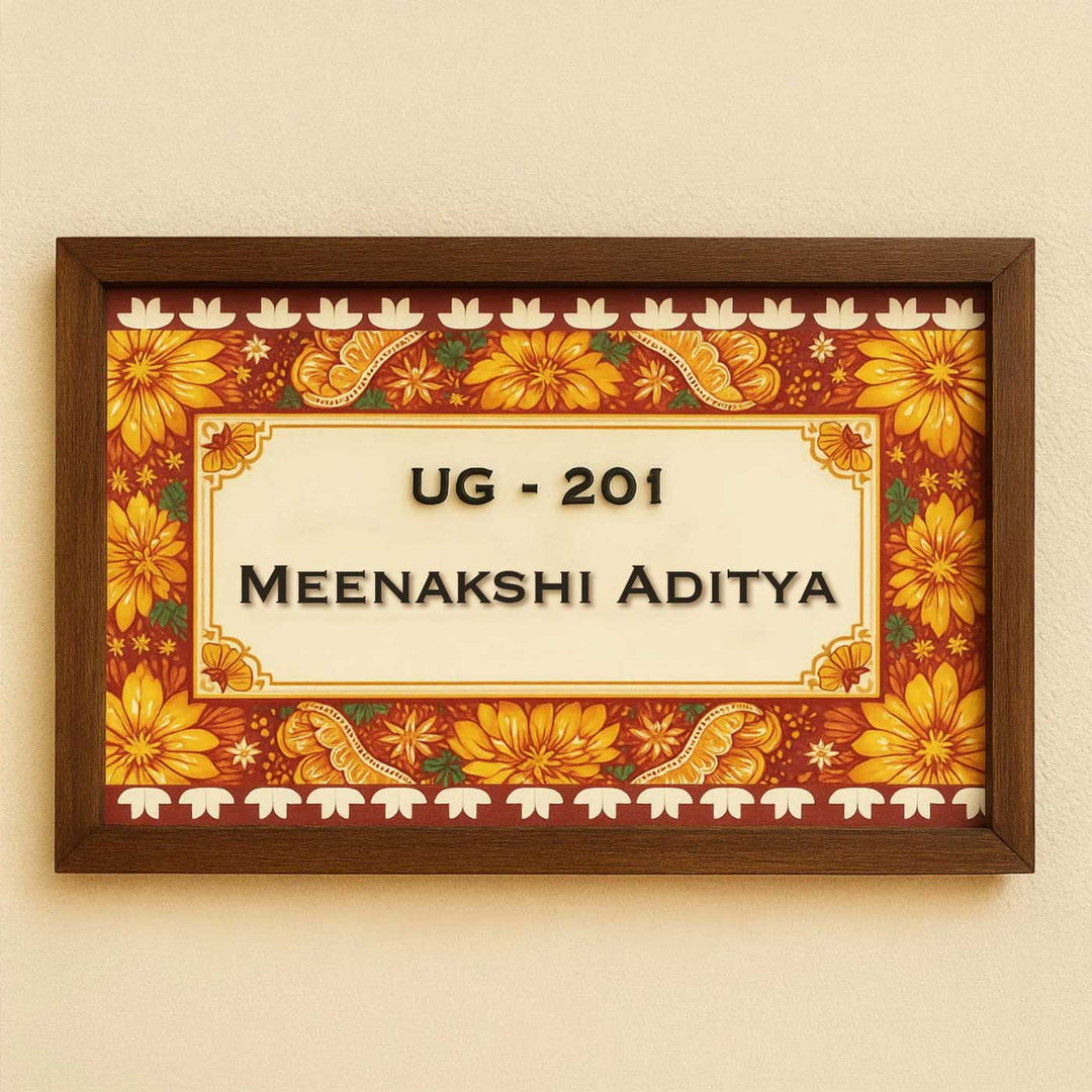 Personalized Phool Printed Wooden & Acrylic Name Plate with 3D Letters