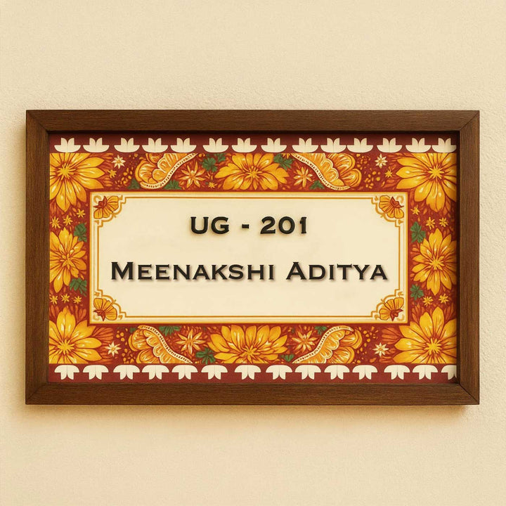 Personalized Phool Printed Wooden & Acrylic Name Plate with 3D Letters