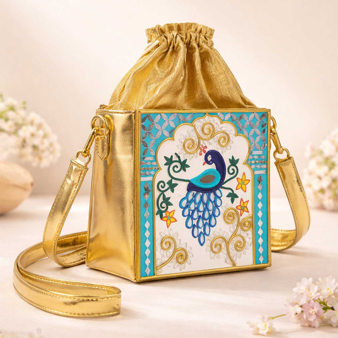 Handcrafted Peacock Lippan Art Potli Sling Bag