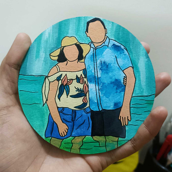 Photo Personalized Hand-Painted Couples Theme MDF Wood Fridge Magnet