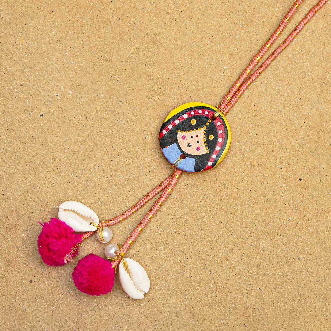 Handcrafted Rani Motif Beaded Terracotta Lumba Rakhi for Bhabhi With Roli Chawal